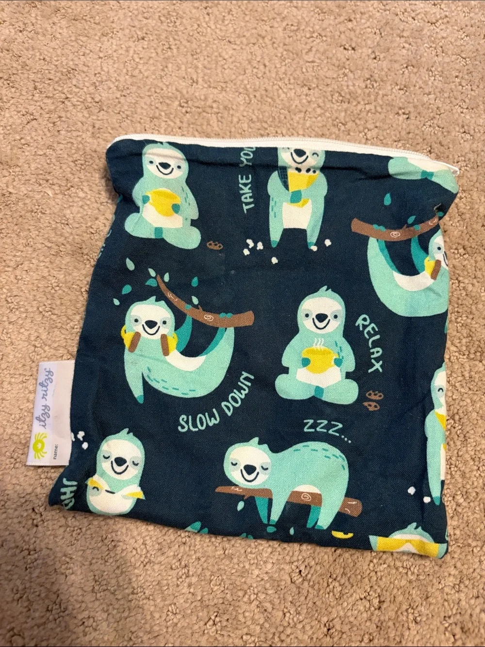 Diaper bag wipeable Sloth Print Navy Blue Zipper Pouch - Relaxing Sloth Design